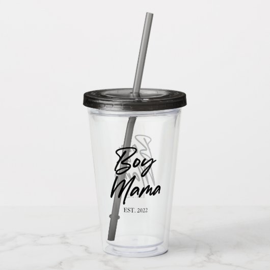 Jongen mama Est. Jaar Minimale mama Acryl Drinkbeker (Achterkant)