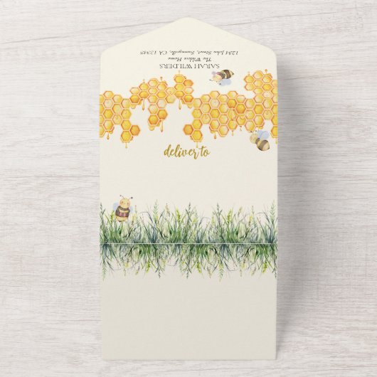 Jongen Mama Naar Bee Schattige Waterverf Boho Baby All In One Uitnodiging (Buitenkant)