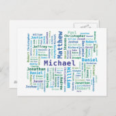 Jongen/Man noemt Word Cloud in blauwe groene kleur Briefkaart (Voorkant / Achterkant)