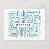 Jongen/Man noemt Word Cloud in blauwe groene kleur Briefkaart (Voorkant)