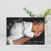 Jongen Manuscript Newborn Stats Foto Collage Birth Aankondiging (Staand voorkant)