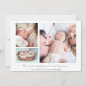 Jongen Manuscript Newborn Stats Foto Collage Birth Aankondiging (Achterkant)