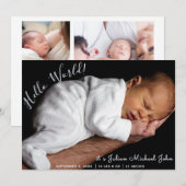 Jongen Manuscript Newborn Stats Foto Collage Birth Aankondiging (Voorkant / Achterkant)