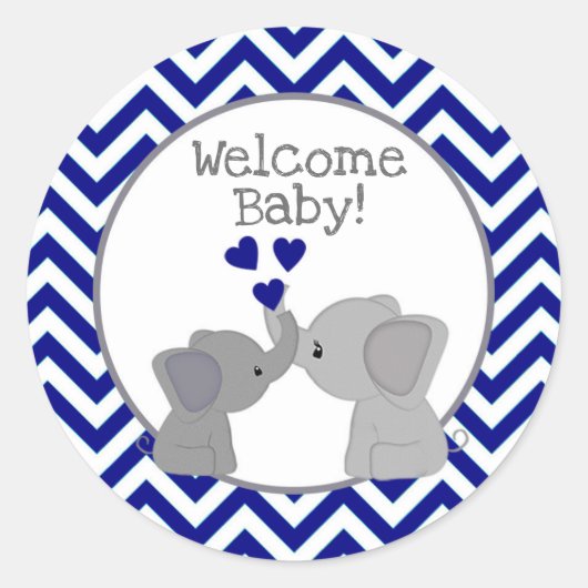 Jongen Marine Olifant Baby shower Stickers Chev 36 (Voorkant)