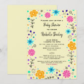 Jongen Meisje Bloem Geel Cute Baby Shower Uitnodig Kaart (Voorkant / Achterkant)
