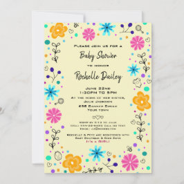 Jongen Meisje Bloem Geel Cute Baby Shower Uitnodig Kaart