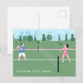 Jongen meisje die Tennis-groen illustratie en teks Briefkaart (Voorkant / Achterkant)