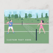 Jongen meisje die Tennis-groen illustratie en teks Briefkaart (Voorkant)