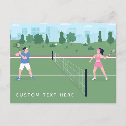 Jongen meisje die Tennis-groen illustratie en teks Briefkaart (Voorkant)