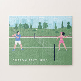 Jongen meisje die Tennis-groen illustratie en teks Legpuzzel