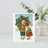 Jongen, meisje en paraplu briefkaart (Staand voorkant)