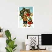 Jongen, meisje en paraplu poster (Thuiskantoor)