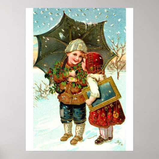 Jongen, meisje en paraplu poster (Voorkant)