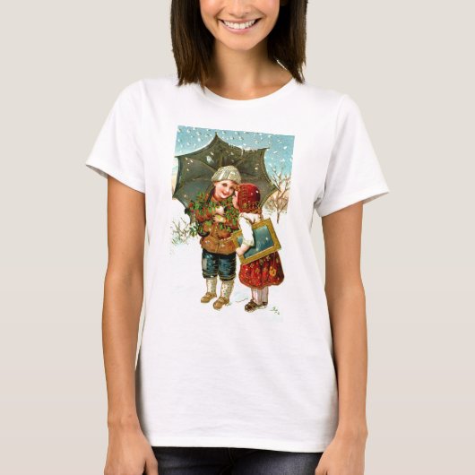 Jongen, meisje en paraplu t-shirt (Voorkant)