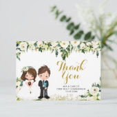 Jongen Meisje Floral Eerste Communie Dank je wel Bedankkaart (Staand voorkant)