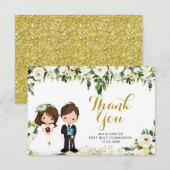 Jongen Meisje Floral Eerste Communie Dank je wel Bedankkaart (Voorkant / Achterkant)