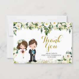 Jongen Meisje Floral Eerste Communie Dank je wel Bedankkaart