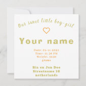 Jongen, meisje geboortekaartje, golden retriever,  (Achterkant)