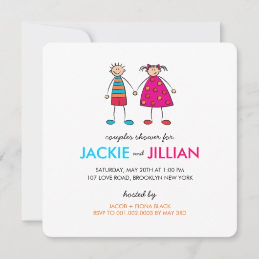 Jongen + Meisje = Love Couples Shower Custom Invit Kaart (Voorkant)