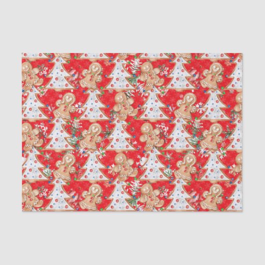 Jongen, meisje met kerstboom op rood tissuepapier (Voorkant)