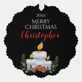 JONGEN & MEISJE met SNEEUWPOP, GEPERSONALISEERDE K Ornament Kaart (Achterkant)