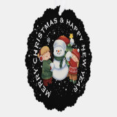 JONGEN & MEISJE met SNEEUWPOP, GEPERSONALISEERDE K Ornament Kaart (Rechts)