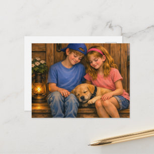 Jongen, Meisje & Puppy — Veterinaire Kliniek Ansic Briefkaart