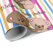 Jongen & Meisje Teddy Bears Baby shower Naam Roze  Cadeaupapier (Rol Hoek)