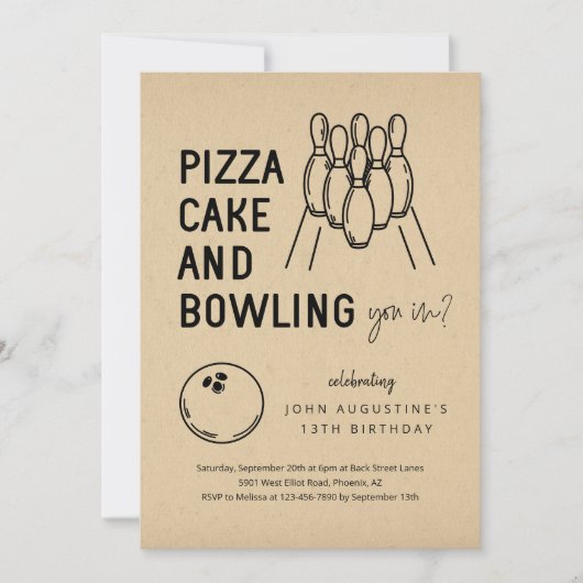 Jongen Meisje Tiener Kinder Bowling Party Uitnodig Kaart (Voorkant)
