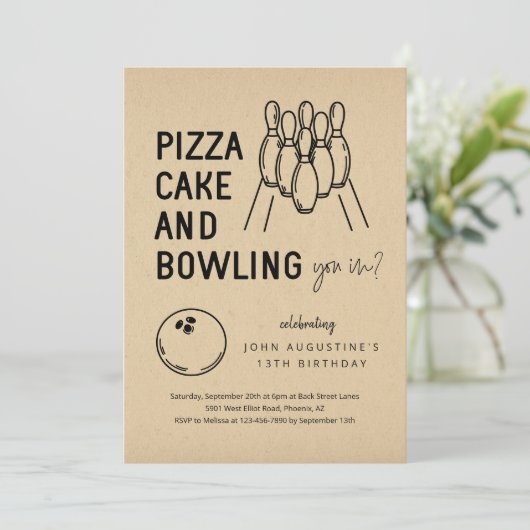 Jongen Meisje Tiener Kinder Bowling Party Uitnodig Kaart (Staand voorkant)