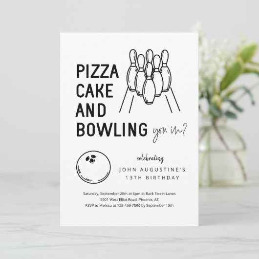 Jongen Meisje Tiener Kinder Bowling Party Uitnodig Kaart (Staand voorkant)