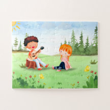 Jongen & Meisje Tuin Kleurrijke Kunst voor Kindere