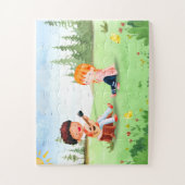 Jongen & Meisje Tuin Kleurrijke Kunst voor Kindere Legpuzzel (Verticaal)