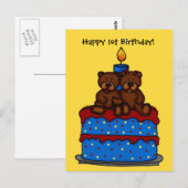 Jongen-meisje tweeling op 1e verjaardag taart brie briefkaart (Voorkant / Achterkant)