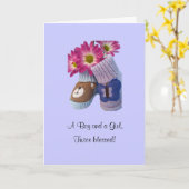 Jongen Meisje tweeling: twee keer gezegend Kaart (Gele Bloem)