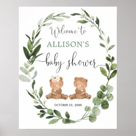 Jongen meisje tweet teddybeer baby shower-welkomst poster