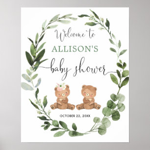 Jongen meisje tweet teddybeer baby shower-welkomst poster