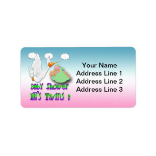 Jongen & Meisje Twins 2 -Stork Baby shower Adres L Etiket