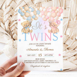 Jongen Meisje Twins Beer Met Ballonnen Baby shower Kaart
