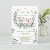 Jongen Meisje Twins Doop en Verjaardag Kaart (Staand voorkant)