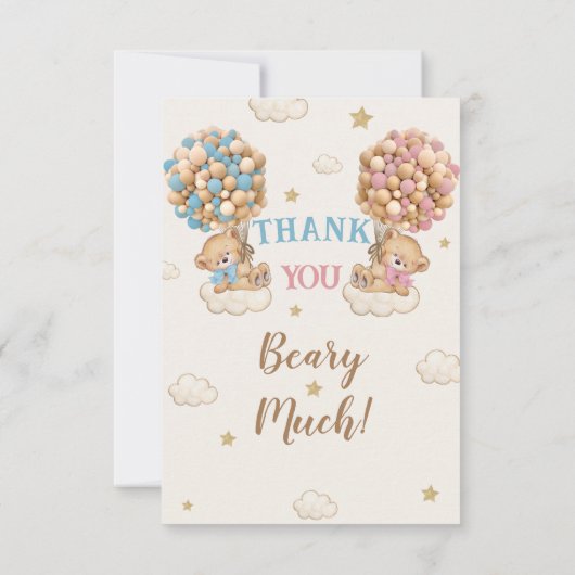 Jongen Meisje Twins Douche Pastel Blauw Beige Bedankkaart (Achterkant)