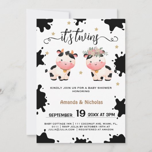 Jongen Meisje Twins Heilige Koe Thema Baby shower Kaart (Voorkant)