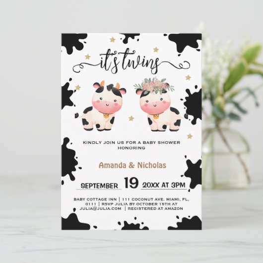 Jongen Meisje Twins Heilige Koe Thema Baby shower Kaart (Staand voorkant)