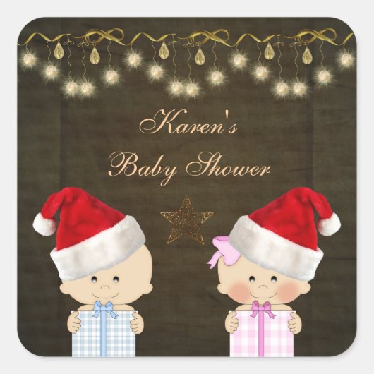 Jongen & Meisje Twins Kerst Baby shower Stickers (Voorkant)