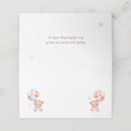 Jongen Meisje Twins Teddy Bear Baby shower Blank Plaatskaartje (Buitenkant ongevouwen)