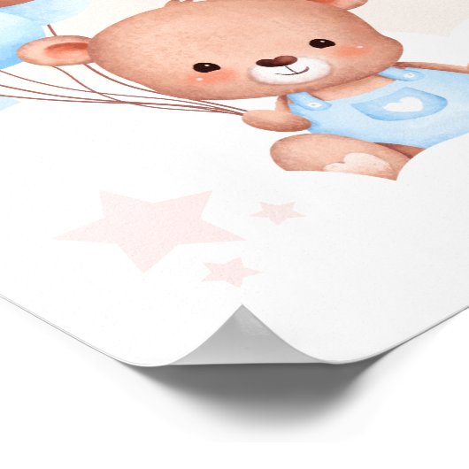 Jongen Meisje Twins Teddy Bear Baby shower Welkom Poster (Hoek)