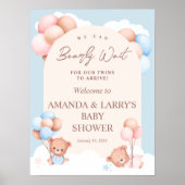 Jongen Meisje Twins Teddy Bear Baby shower Welkom Poster (Voorkant)