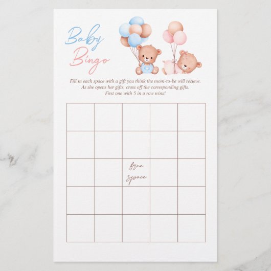 Jongen Meisje Twins Teddy Bear BINGO Baby shower S Flyer (Voorkant)