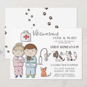 Jongen & Meisje Veterinair Thema Kinderfeestje Kaart