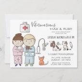 Jongen & Meisje Veterinaire Thema Kinder Partij Kaart (Voorkant)